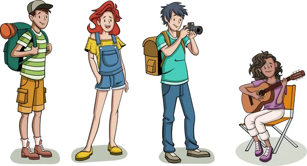 Grupo Jóvenes Dibujos Animados Adolescentes — Vector de stock