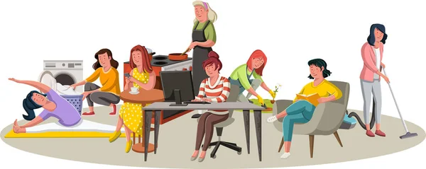 Hermosa Mujer Dibujos Animados Mujeres Modernas Trabajando — Vector de stock