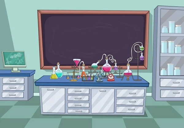 Cartoon laboratory with science experiments. Chemistry Classroom. - Stock  Image - Everypixel