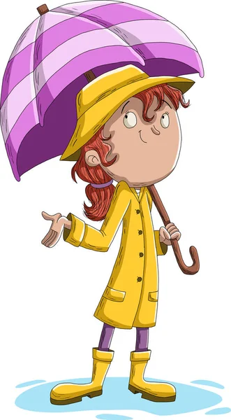 Cartoon Girl Umbrela Cartoon Teenager Girl Wearing Raincoat — Stock Vector