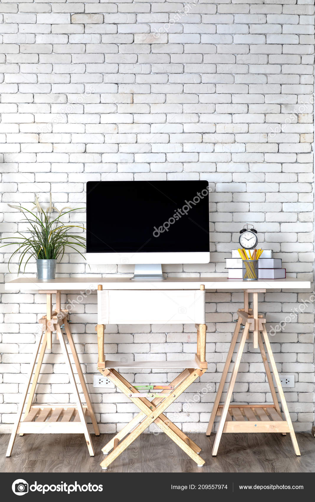 Decoration Modern Minimal White Office Computer Desk White Brick