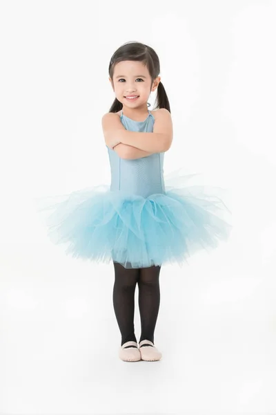 Cute Asian Girl Light Blue Dress Preforming Ballet Smiling Face — Stock Photo, Image