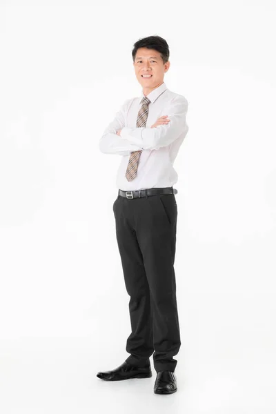 Портрет Азіатських Бізнесмен Сорочці Стоячи Посміхаючись Ing Перетнув Його Руку — стокове фото