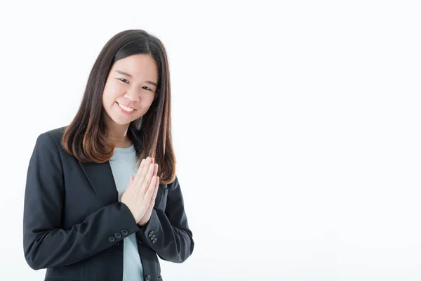 Ung Och Vacker Lång Balck Hår Asiatisk Kvinna Svart Kostym — Stockfoto