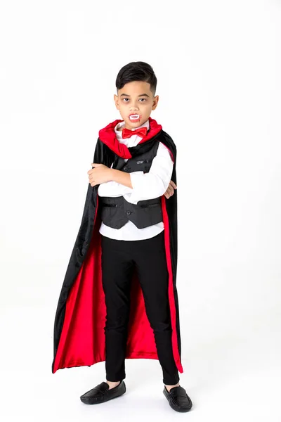 Studio Skott Porträtt Kid Boy Dräkt Klädd Som Halloween Cosplay — Stockfoto