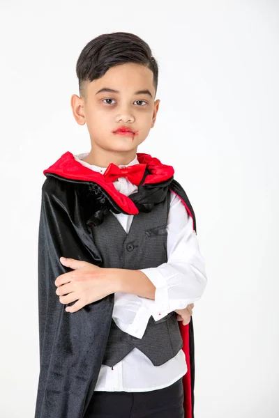 Studio Skott Porträtt Kid Boy Dräkt Klädd Som Halloween Cosplay — Stockfoto