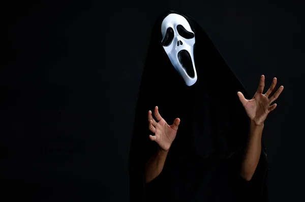 Boy Black Cover White Ghost Mask Cosplay Devil Acting Performing Royalty Free Stock Photos