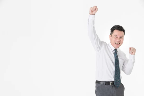 Asian Businessman Casual Shirt Acting Winner Cheerful Commerce Successful Isolated — Stock Photo, Image