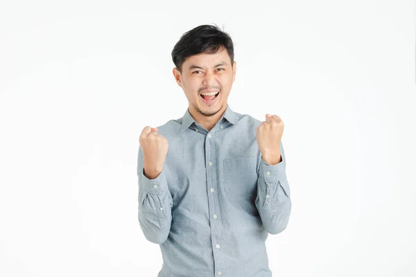 Young Asian Man Feeling Very Happy Surprised Excited Smile Portrait — Stock Photo, Image