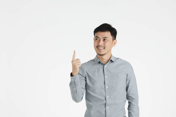 Estudio Medio Cuerpo Retrato Joven Negro Hombre Asiático Camisa Gris —  Fotos de Stock