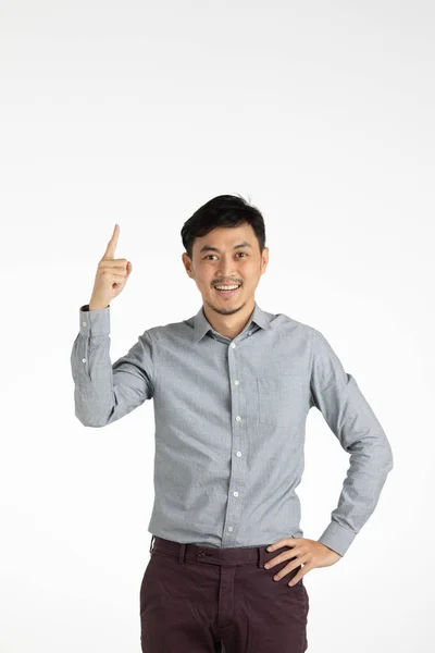 Retrato Estudio Medio Cuerpo Joven Hombre Asiático Pelo Negro Con —  Fotos de Stock