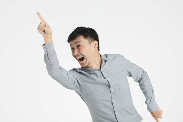 Half Length Studio Portrait Young Black Hair Asian Man Gray — Stock Photo, Image