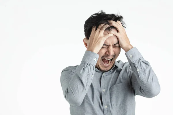 Retrato Estudio Medio Cuerpo Pelo Negro Joven Asiático Con Camisa — Foto de Stock