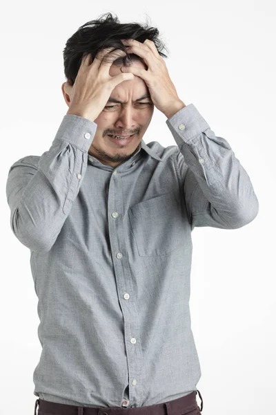 Retrato Estudio Medio Cuerpo Pelo Negro Joven Asiático Con Camisa — Foto de Stock