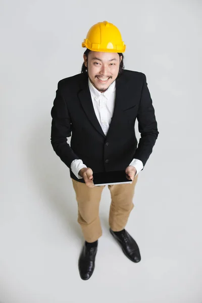 Top Uitzicht Van Happy Jonge Aziatische Business Man Zwart Pak — Stockfoto