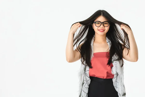 Retrato Estudio Media Longitud Una Joven Mujer Asiática Hermosa Con —  Fotos de Stock