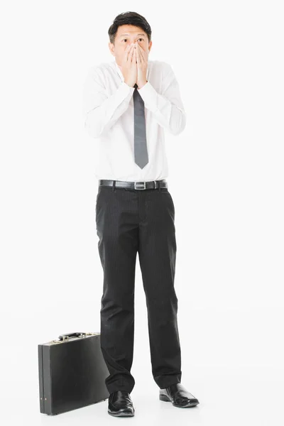 Średnim Wieku Przystojny Azjatycki Biznesmen Białej Koszulce Paski Krawat Czarne — Zdjęcie stockowe