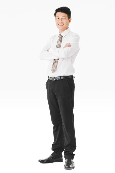 Retrato Comprimento Total Meia Idade Bonito Asiático Empresário Camisa Branca — Fotografia de Stock