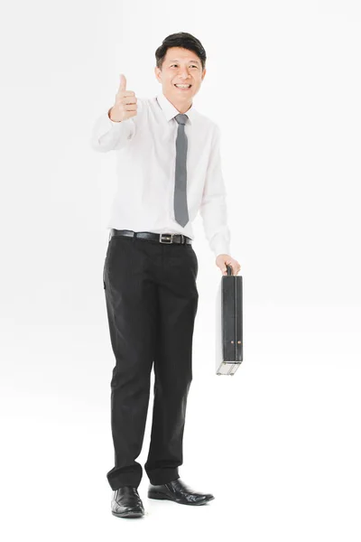 Full Length Portrait Middle Aged Handsome Asian Businessman White Shirt — Stock Photo, Image