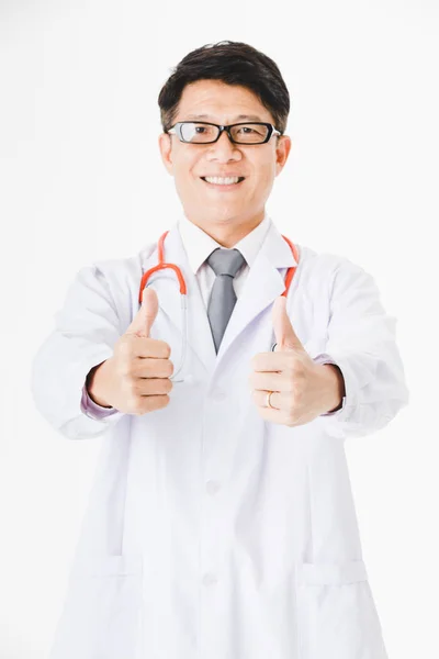 Porträt Des Mittleren Alters Gutaussehend Asiatisch Arzt Diensthabend Krankenhaus Stethoskop — Stockfoto