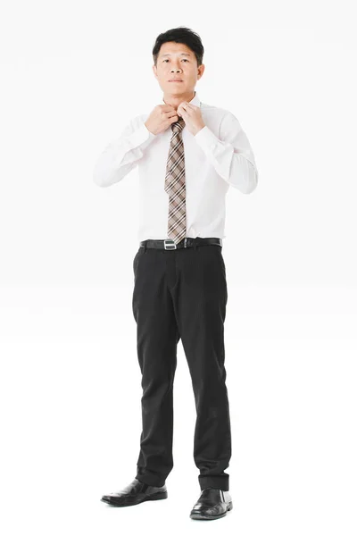 Full Length Portrait Middle Aged Handsome Asian Businessman White Shirt — Stock Photo, Image