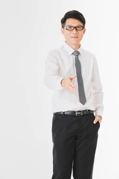 Meia Metragem Retrato Meia Idade Bonito Asiático Empresário Camisa Branca — Fotografia de Stock