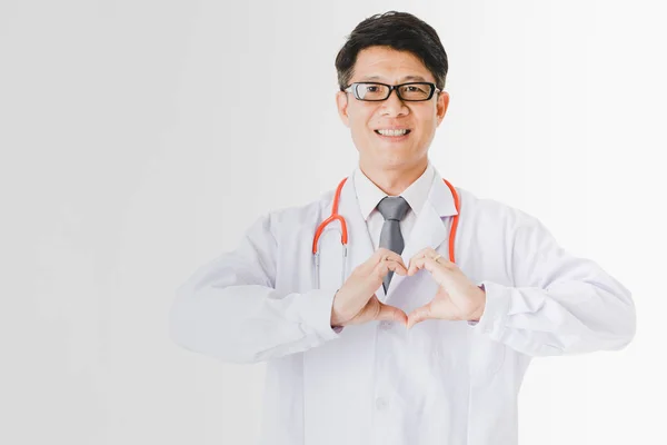 Portrait Middle Aged Handsome Asian Doctor Duty Hospital Stethoscope His — Stock Photo, Image