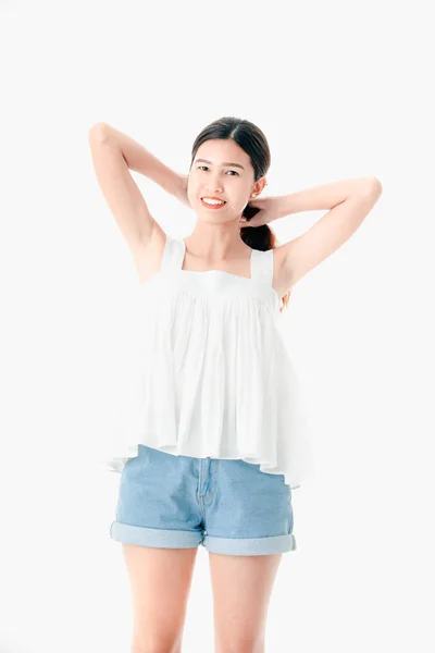 Studiový Portrét Mladé Krásné Atraktivní Asijské Ženy Ležérní Letní Oblečení — Stock fotografie