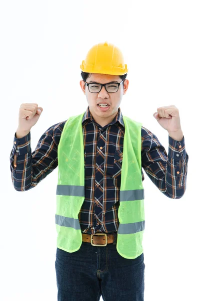 Engineer man cross arm oranje helm en vest — Stockfoto