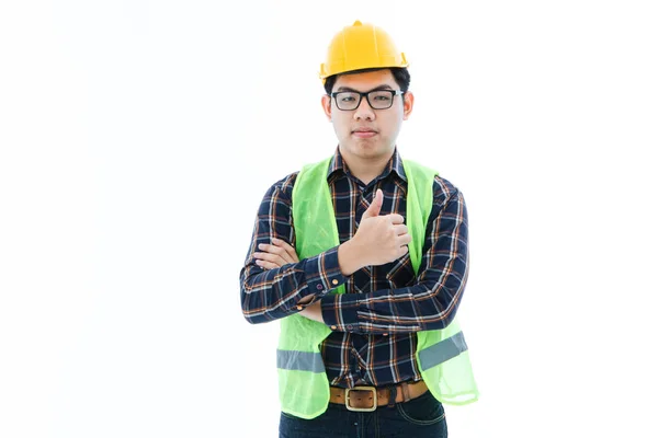 Engineer man cross arm oranje helm en vest — Stockfoto