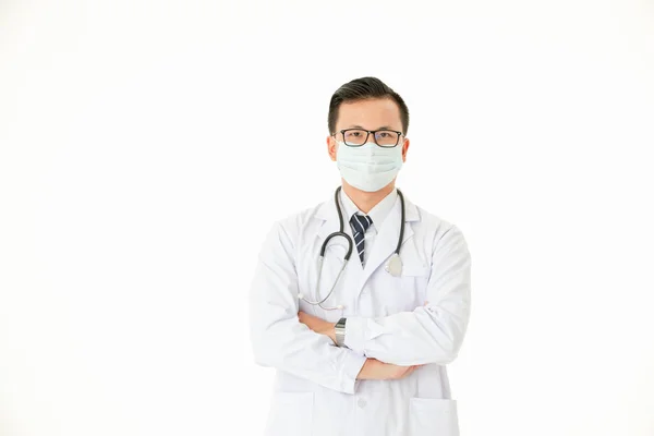 Médico asiático em fundo branco isolado — Fotografia de Stock