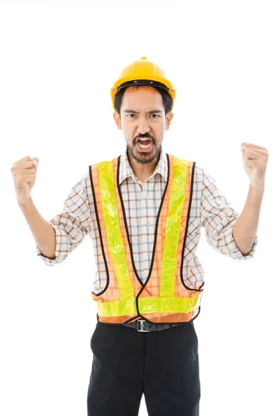 Homem engenheiro cruz braço capacete laranja e colete — Fotografia de Stock