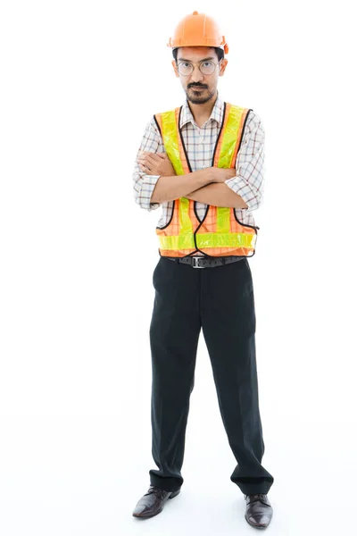 Ingenieur man staande oranje helm en vest — Stockfoto