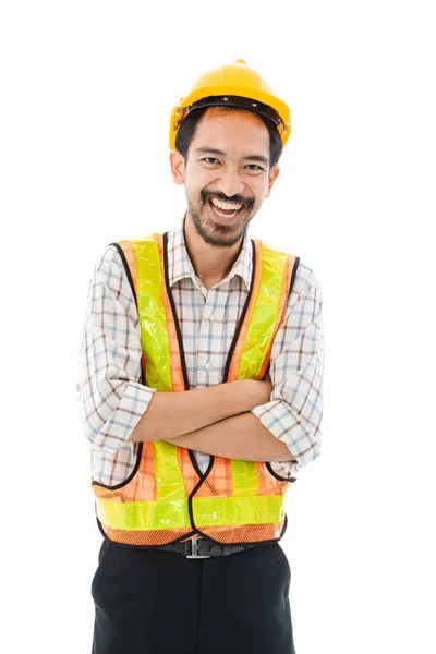 Engineer man cross arm oranje helm en vest — Stockfoto