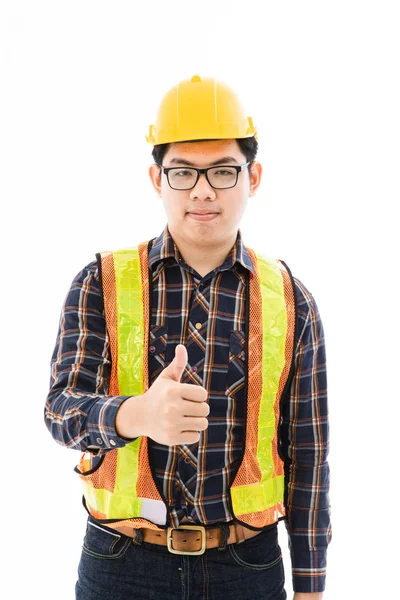 Ingeniero hombre cruz brazo naranja casco y chaleco — Foto de Stock