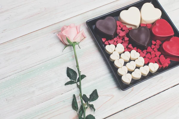 valentine love heart gift box chocolate rose wood