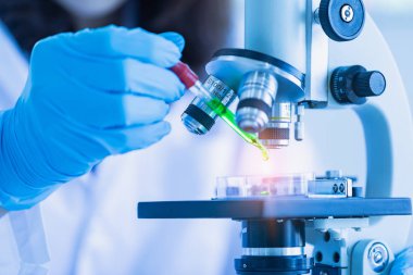 Bilim adamı petri kabına sıvı bırakarak