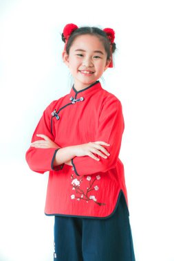 beyaz zemin üzerinde Çinli kız