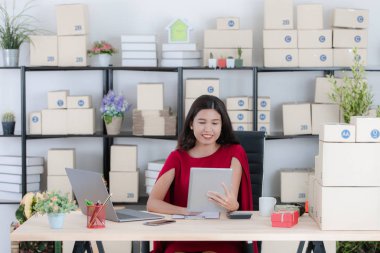 Ev ofisinde çalışan genç bayan