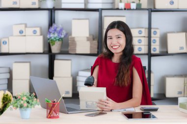 Ev ofisinde çalışan genç bayan