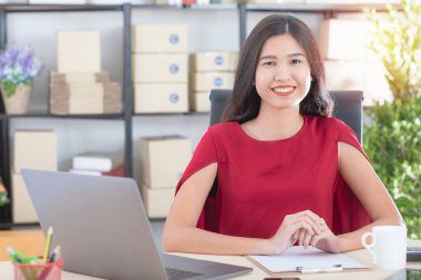 Ev ofisinde çalışan genç bayan