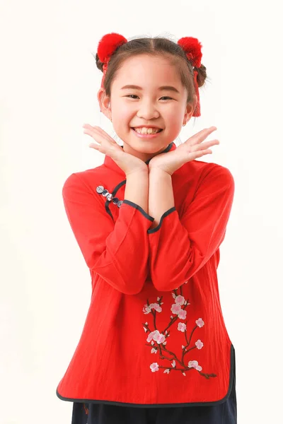 Kinesisk flicka på vit bakgrund — Stockfoto