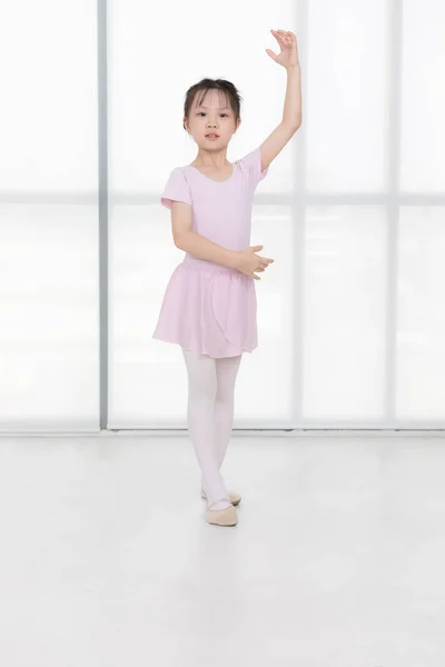 Roze gekleed aziatisch meisje in een ballet pose — Stockfoto