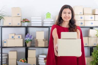 Ev ofisinde çalışan genç bayan