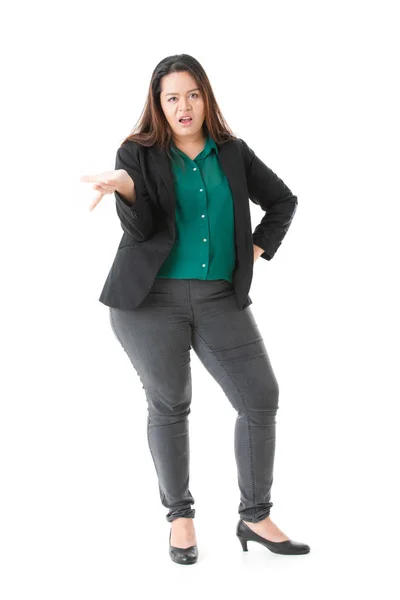 Senhora gorda em inteligente casual — Fotografia de Stock