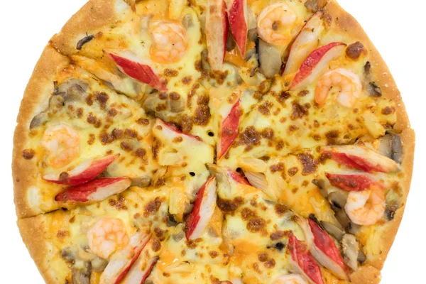 Морепродукты пицца на белом фоне . — стоковое фото