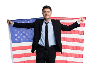 Amerikan bayrağı taşıyan bir iş adamı