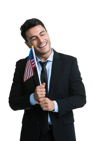 Kavkazský podnikatel zvedající americkou vlajku — Stock fotografie