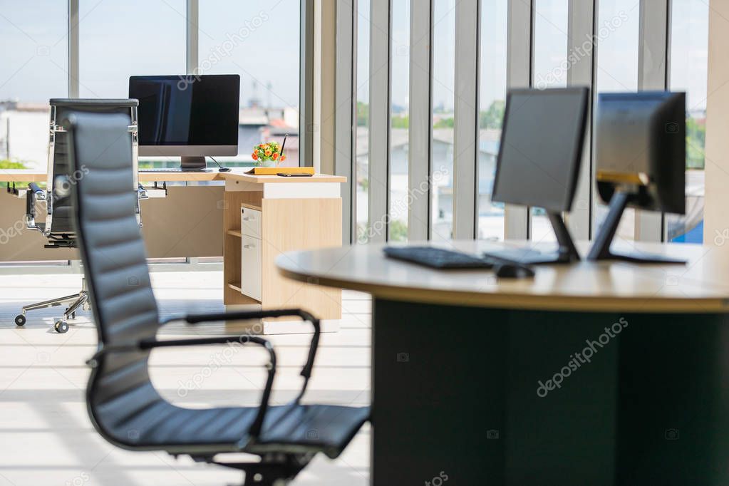 A wide-angle image of a modern office