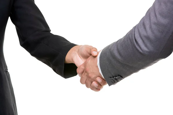 Empresarios de las manos tiemblan juntos — Foto de Stock